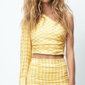 Zara Yellow Gingham One-Shoulder Top